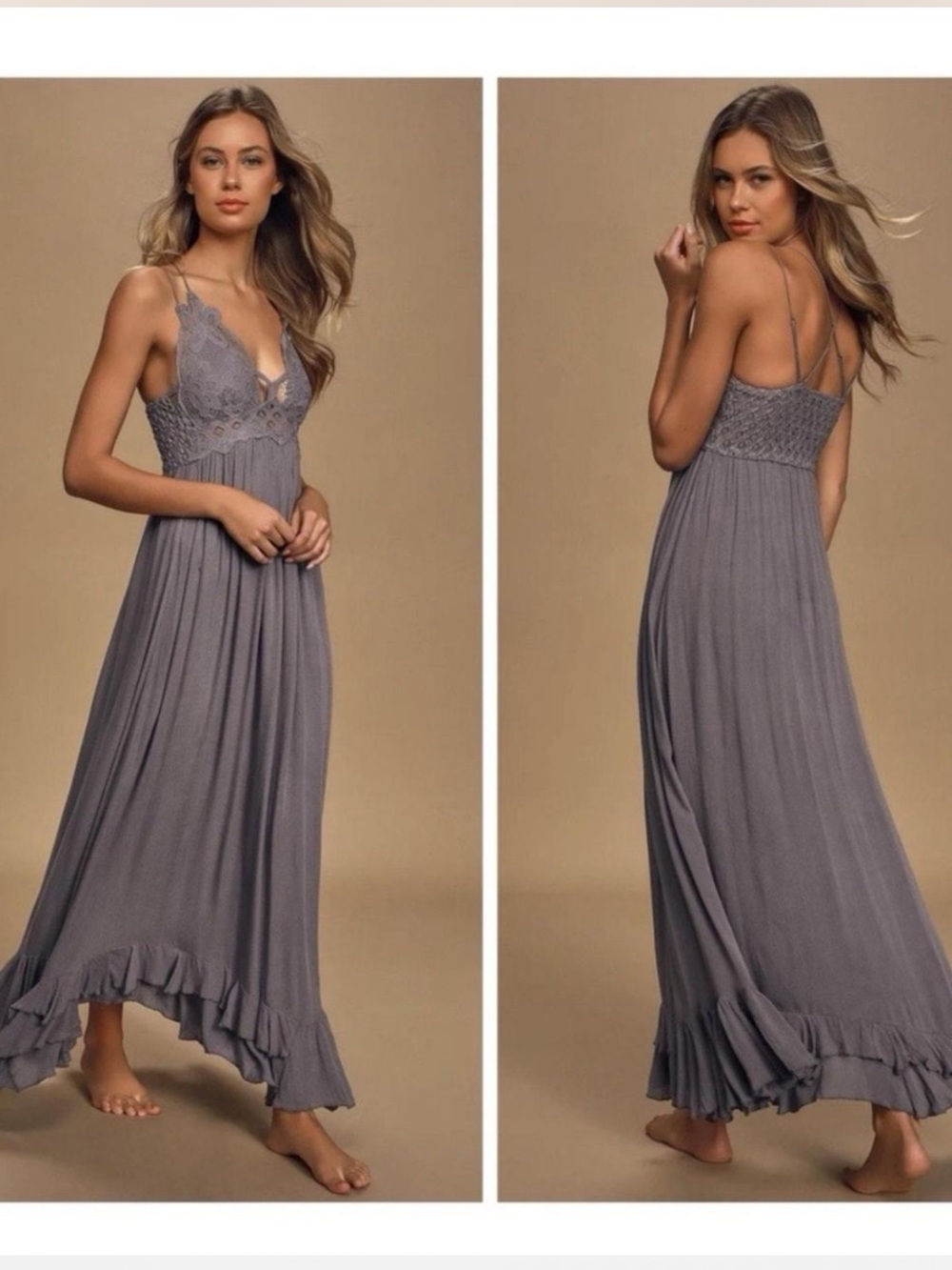Free People Adella Maxi Slip Dress in Lavender Gray Size Large